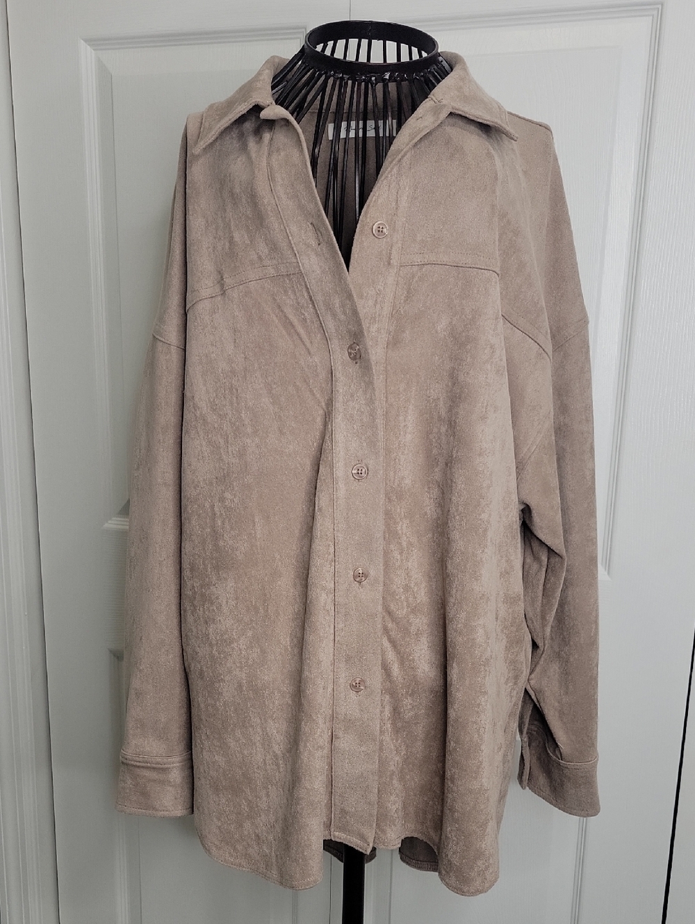 Mustard Seed Taupe Suede-Look Button Front Overshirt Size Small
